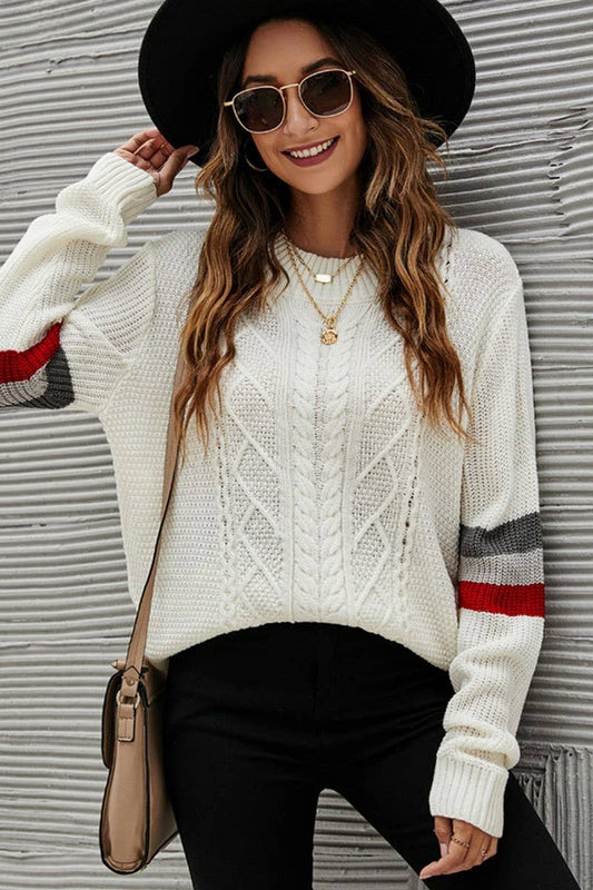 CWOSWL2711_LOOSE CREW NECK LONG SLEEVE KNITTED SWEATER