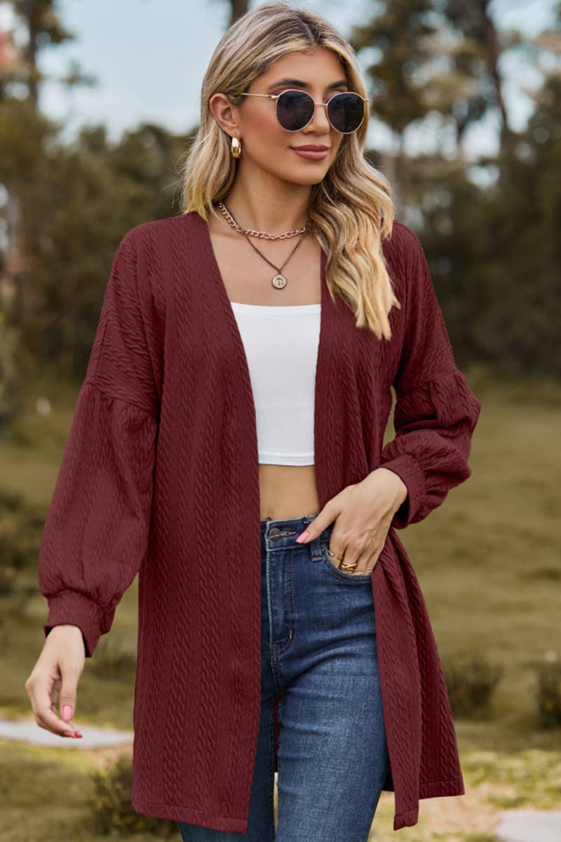 CWOCAL2082_BUTTON-FREE SOLID COLOR LONG SLEEVE CARDIGAN