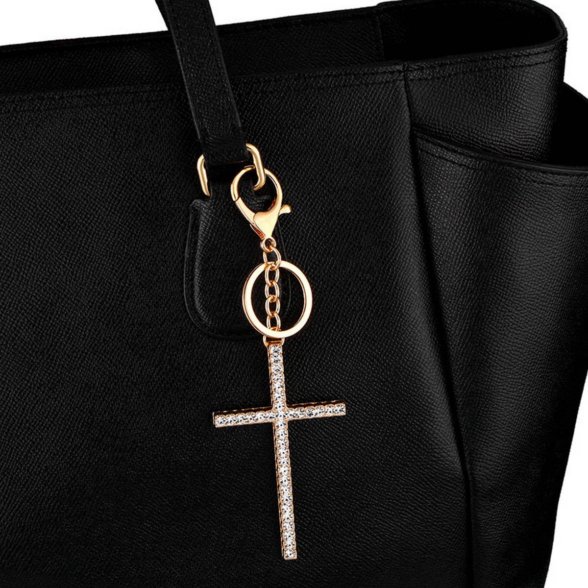SHINY RHINESTONE CROSS KEYCHAIN PENDANT