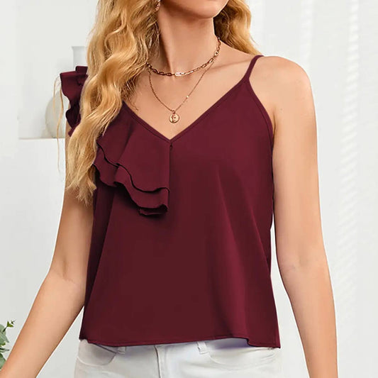 Casual solid color ruffled Spice halter top