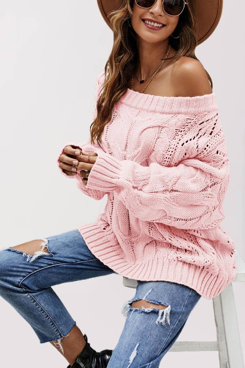 CWOSWL5842_LONG-SLEEVED SWEATER WITH CUT-OUT SHOULDER