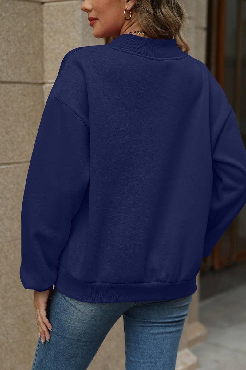 CWTBLL4011_SOLID V-NECK FLEECE LINED LOOSE FIT SWEATSHIRT