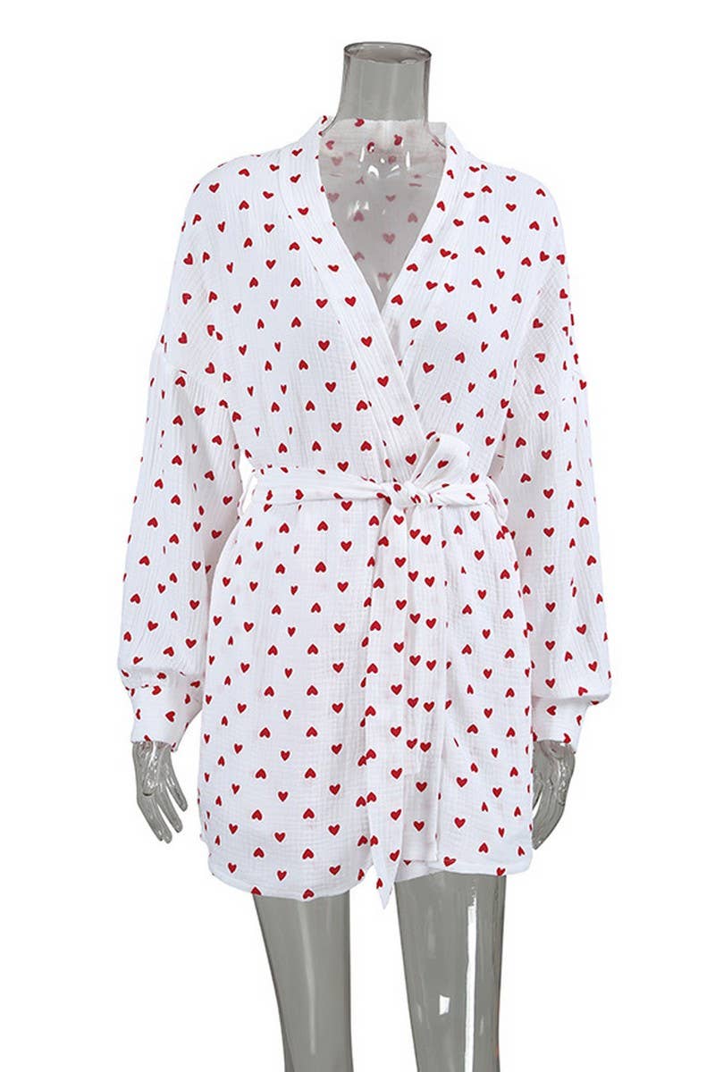 CWSPJ0190_HEART PRINT NIGHTGOWN SHORTS TWO-PIECE PAJAMAS