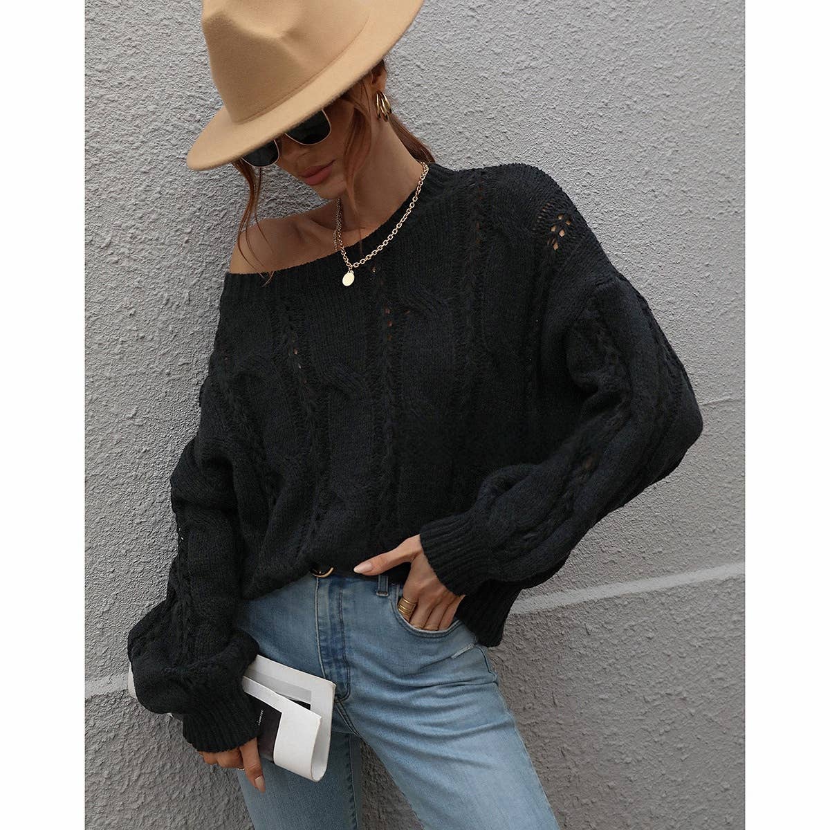 CWOSWL1401_Crew Neck Pullover Casual Sweater