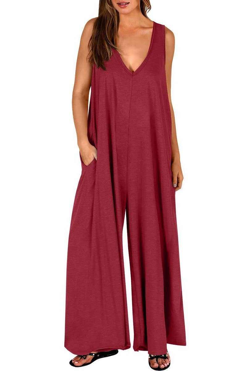 CWSJS0719_SOLID COLOR CASUAL LOOSE POCKET JUMPSUIT