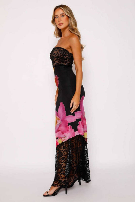 CWDMD5992_LACE TRIM STRAPLESS BACKLESS BODYCON DRESS