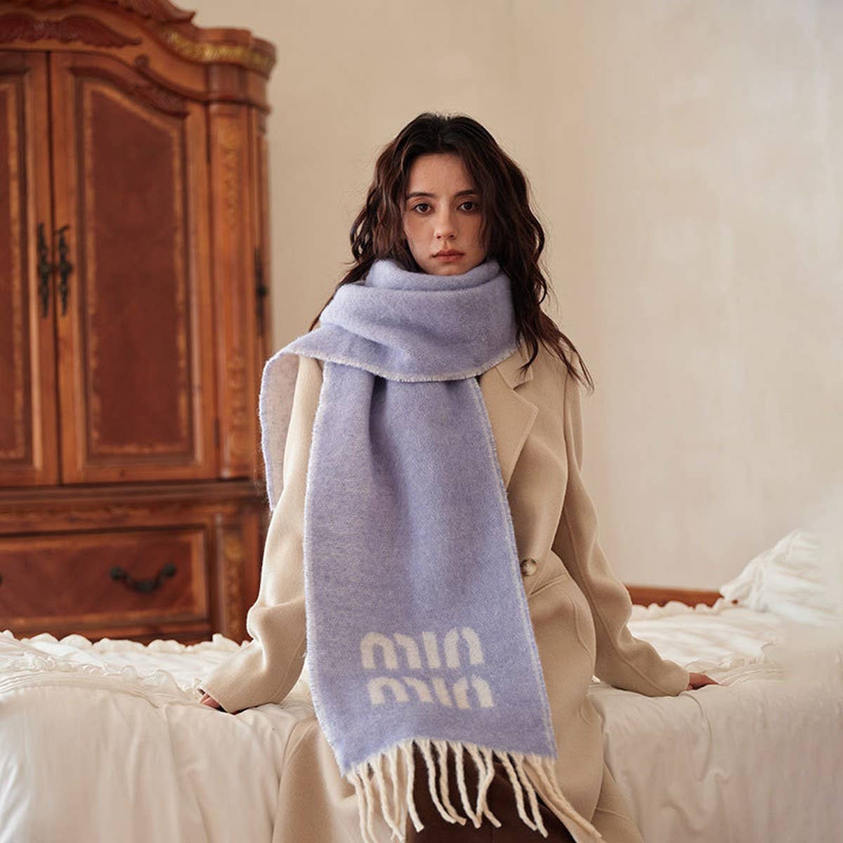 Letter Jacquard Wool Blend Reversible Scarf