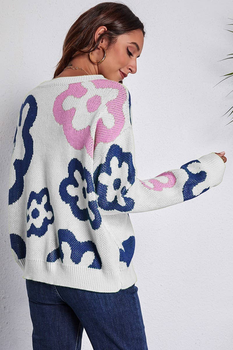 CWOSWL6861_AUTUMN AND WINTER LOOSE FLOWER KNITTED SWEATER