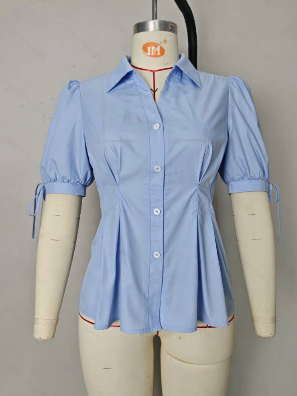 Cinched waist cuffs LACES and pleats fitted shirt