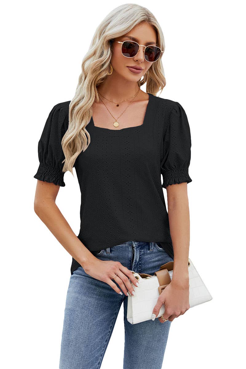 CWTBLS0295_Sweetheart Neck Shirt Sleeve Top