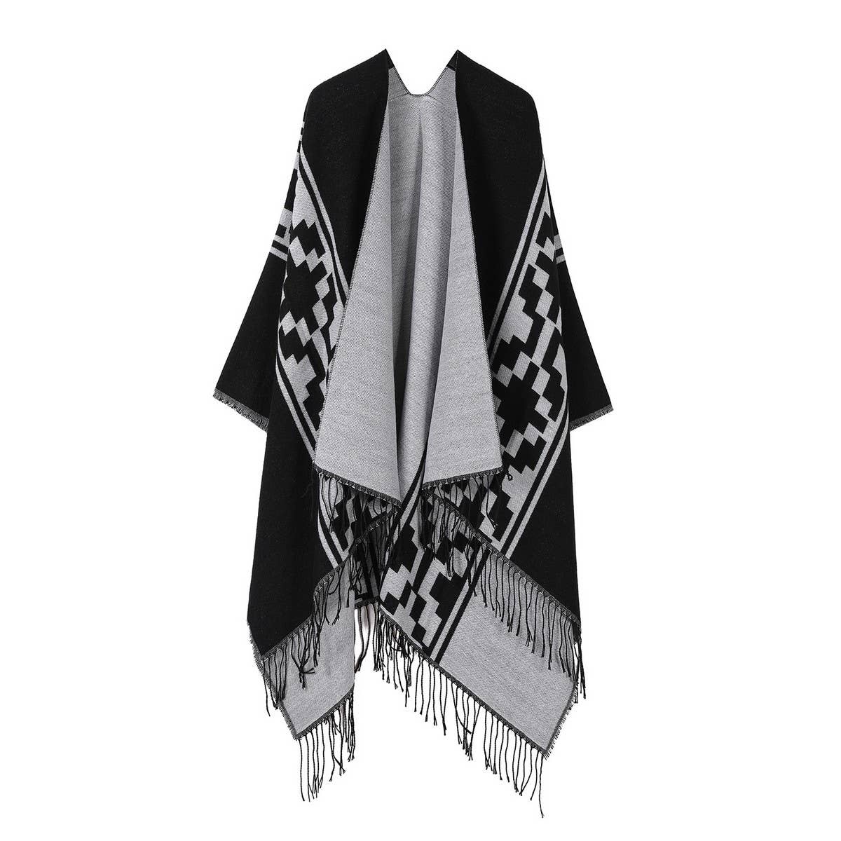 WARM OUTER WEAR THICKENED TASSEL SLIT CAPE