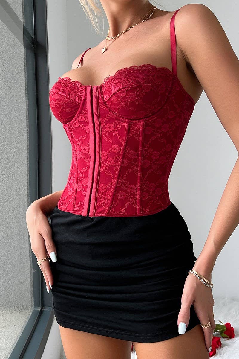 CWTTK0402_SEXY SOLID COLOR LACE FISHBONE LOW CUT TANK TOP