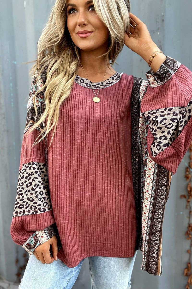 CWTBLL2419_CONTRAST STRIPED ROUND NECK LOOSE SWEATSHIRT