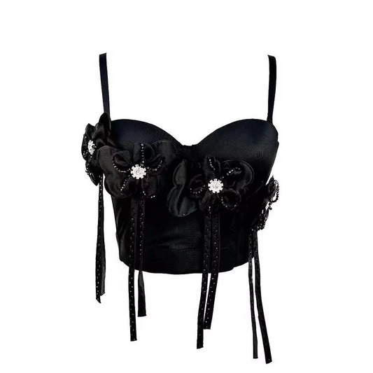 HIGH-END FLOWER SUSPENDERS SEXY HERRINGBONE BRA