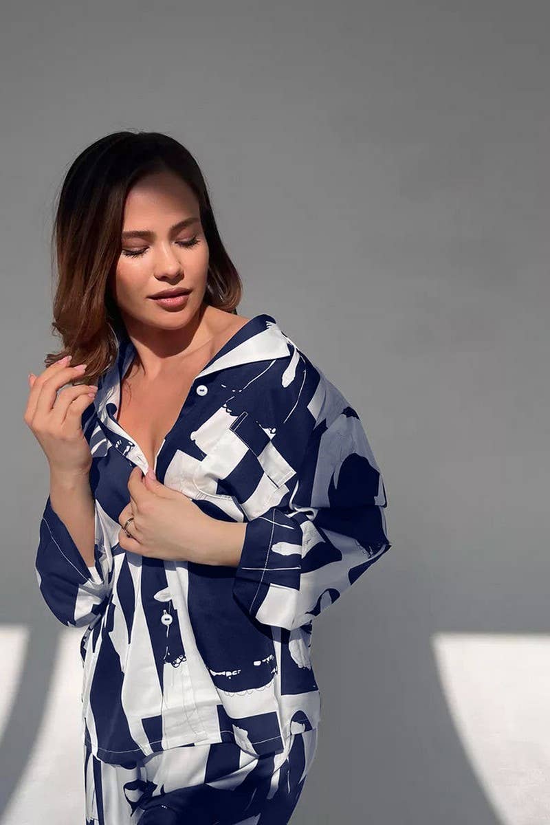 CWSPJ0359_PRINTED LOOSE LONG-SLEEVED TROUSERS PAJAMA SET