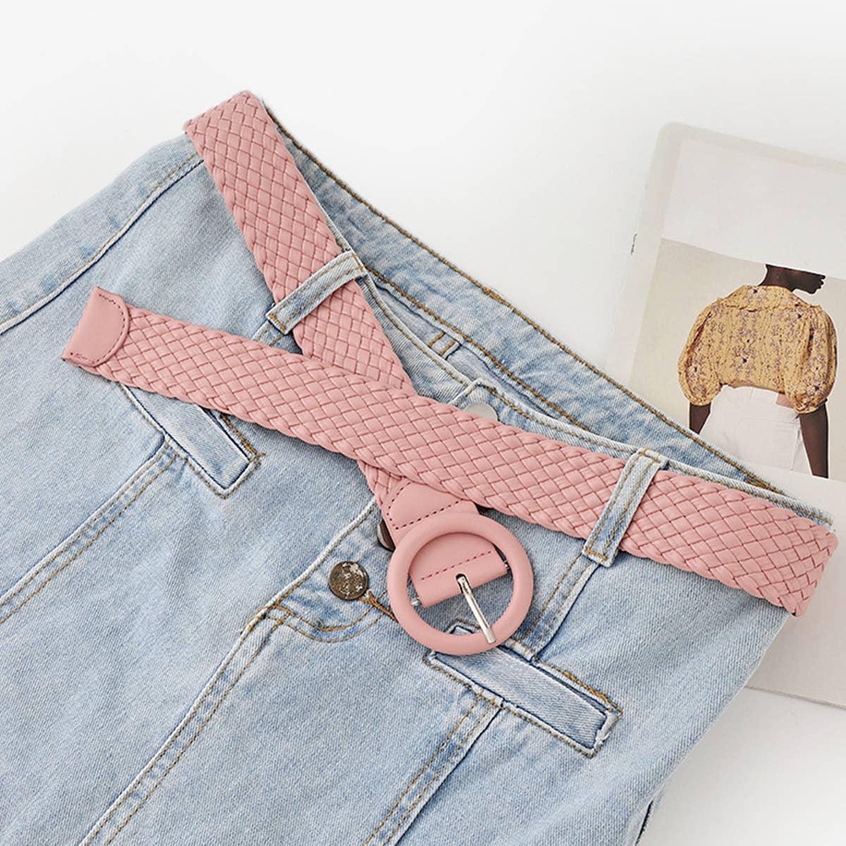 ROUND BUCKLE WOVEN BELT_CWABE0112