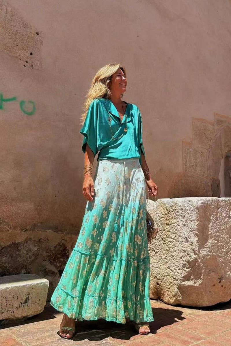 CWBLS0566_NEW SUMMER PRINTED RUFFLED PENDANT LONG SKIRT