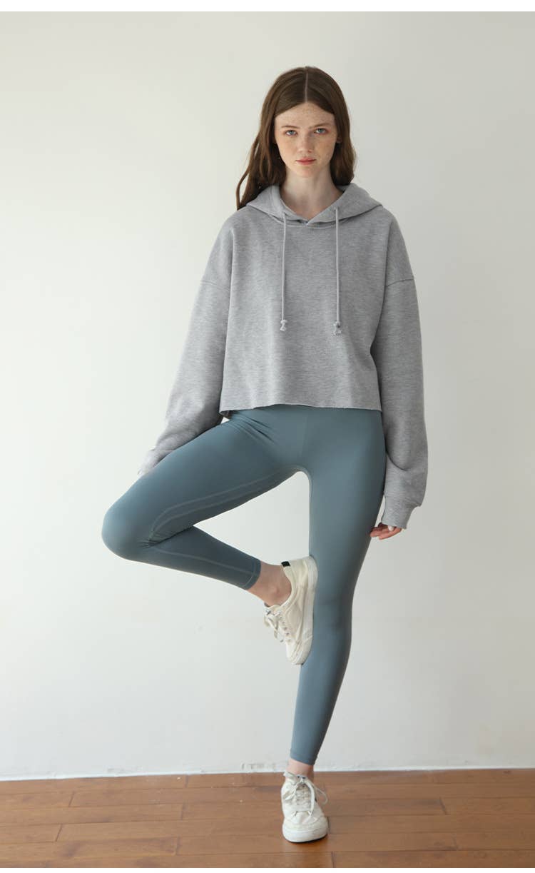 Fleece solid color sporty hooded sweatshirt