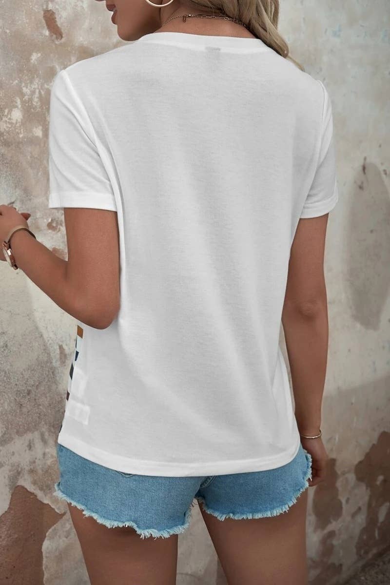 CWTBLS1145_SUMMER STRIPED PRINT BUTTON-UP SHORT SLEEVE TOP