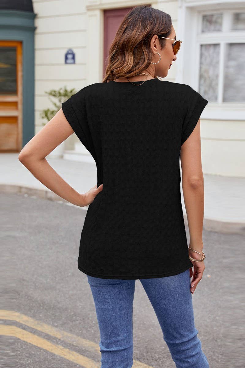 CWTBLS0862_SOLID COLOR ROUND NECK JACQUARD SHORT SLEEVE VEST