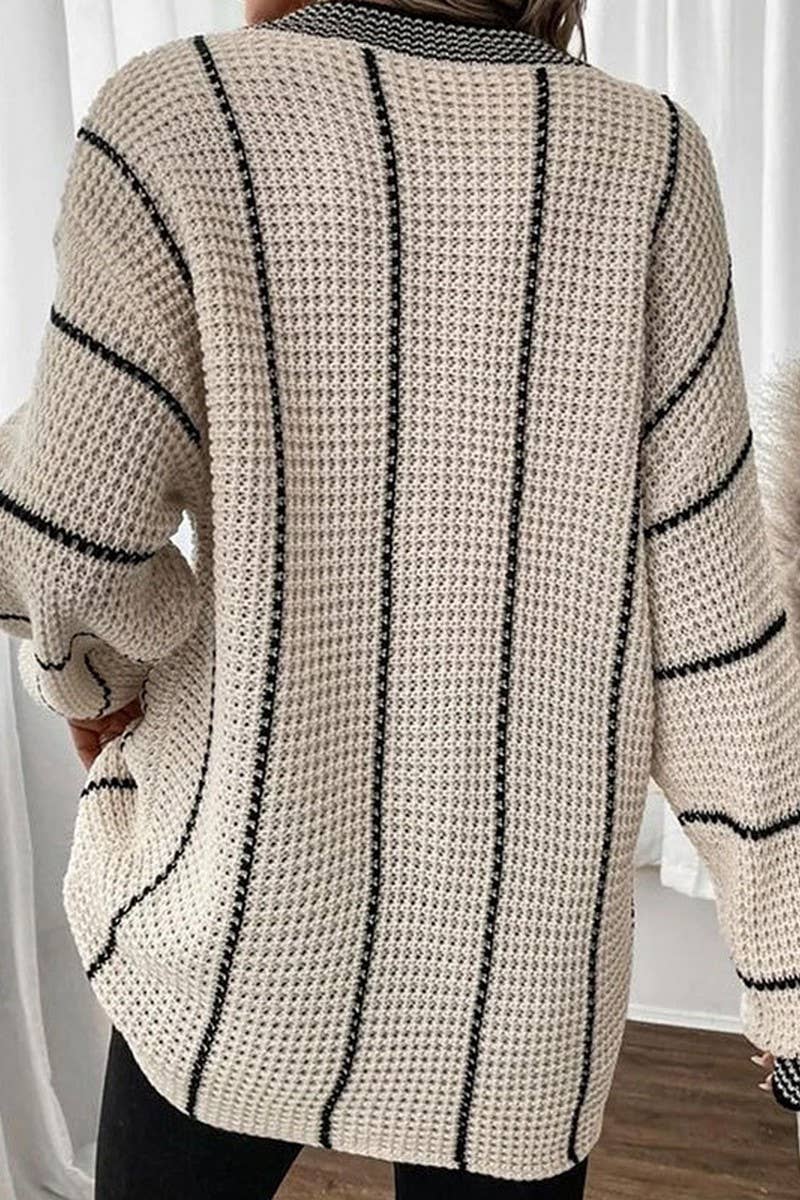 CWOSWL6821_NEW VERTICAL STRIPE CASUAL LOOSE SWEATER