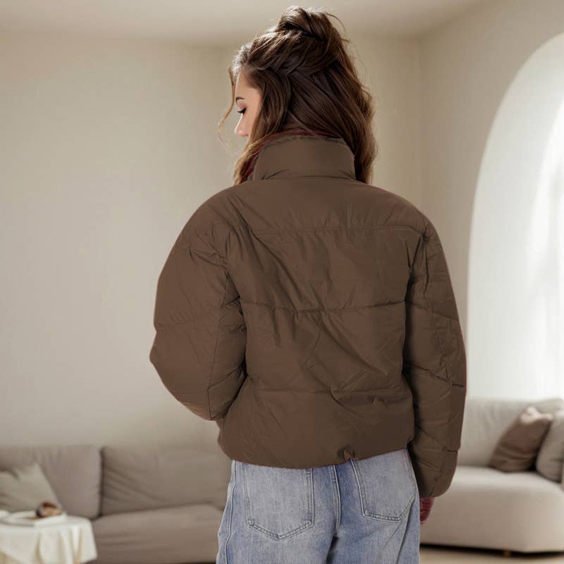 CONTRASTING COLOR ZIPPER STAND-UP COLLAR JACKET