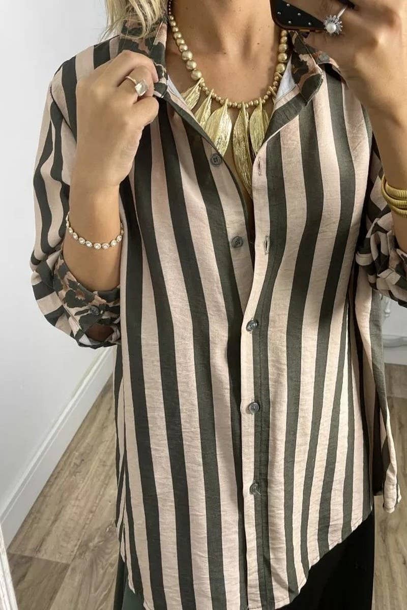 CWTSTL894_STRIPED AND LEOPARD PRINT LOOSE CASUAL SHIRT
