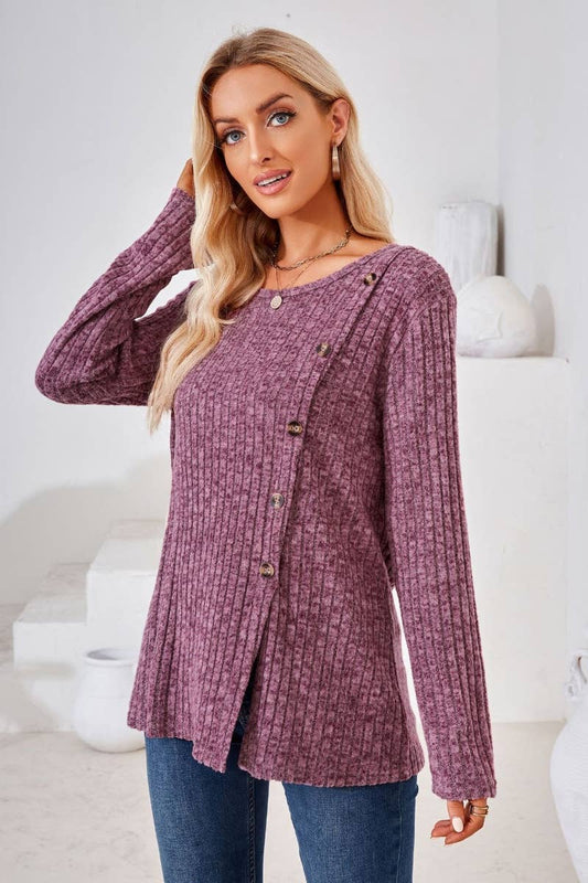 CWOSWL6443_WINTER CREW-NECK LONG-SLEEVED SLIT SWEATER