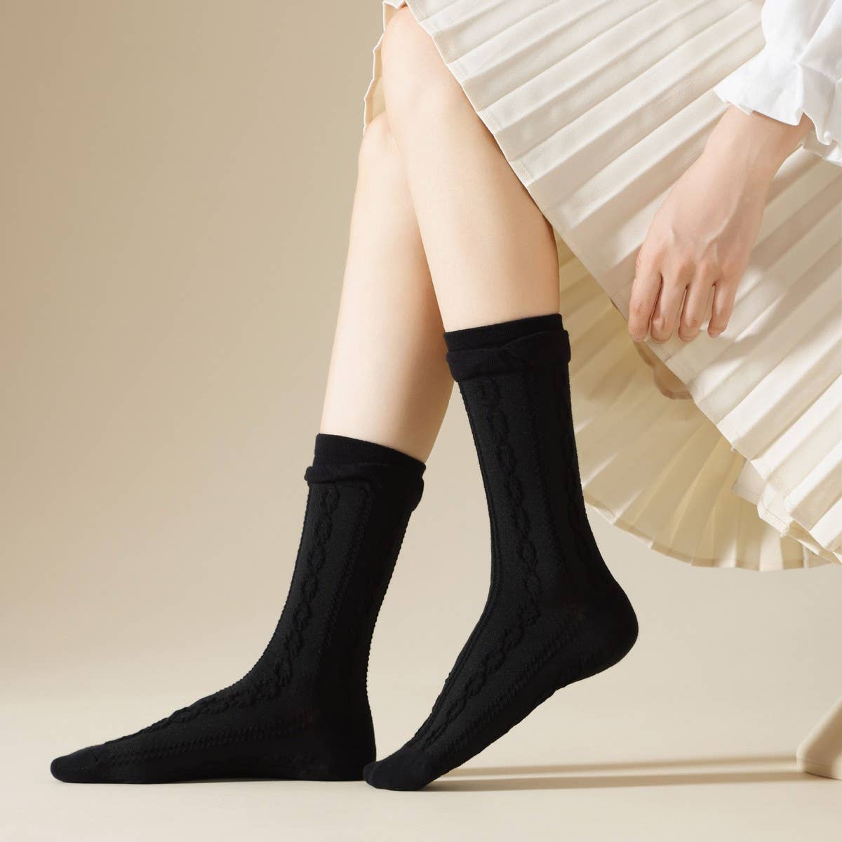 Ruffle Spiral Texture Crew Socks For Womens
