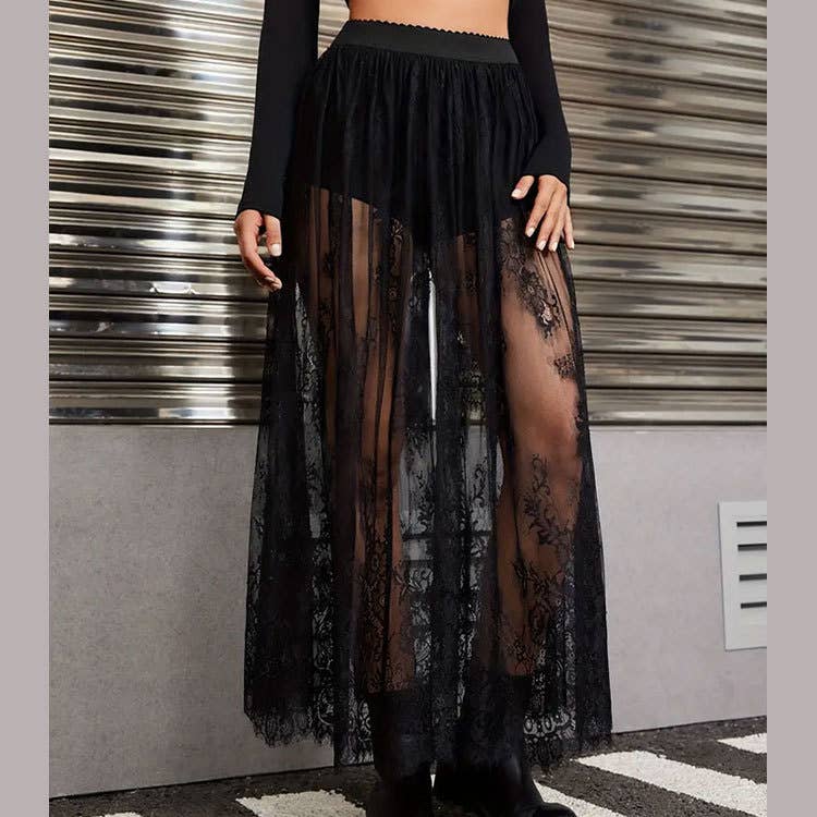 Dark Gothic lace see-through high-waisted skirt