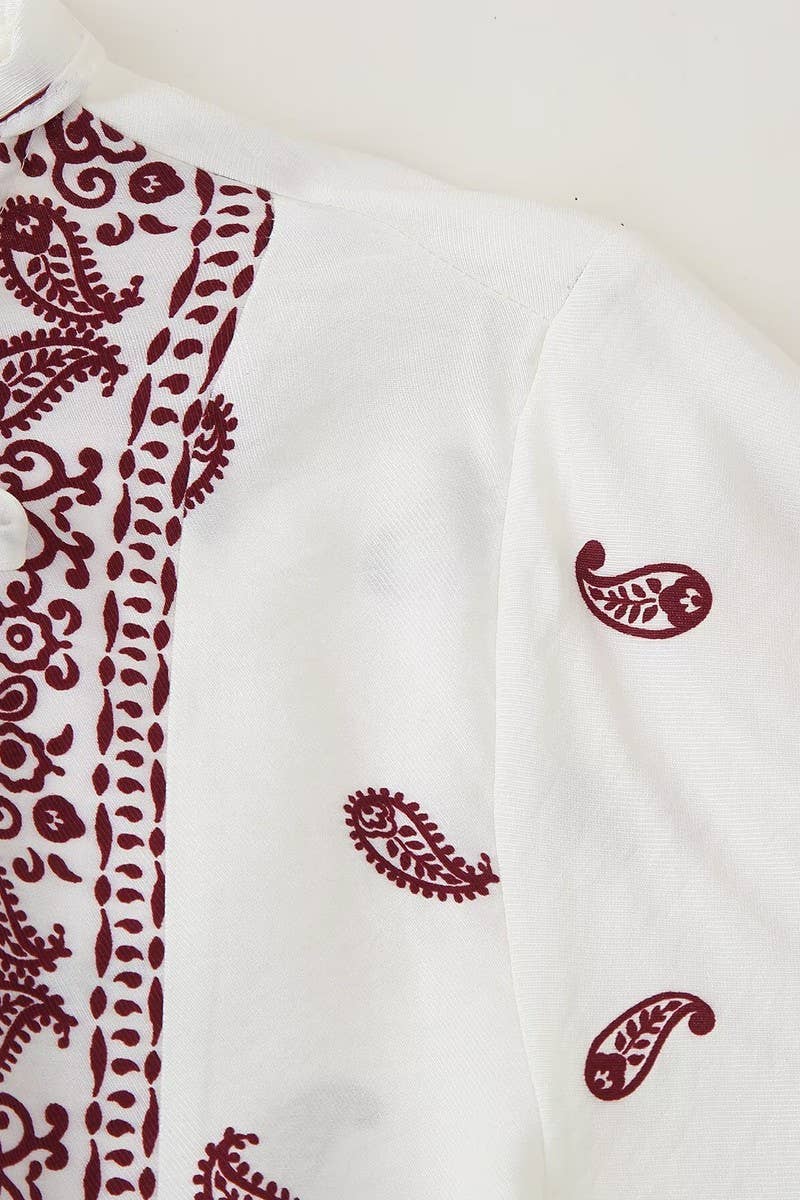 CWTBLL3822_STREET FASHION LACE-UP PRINTED LONG SLEEVE SHIRT