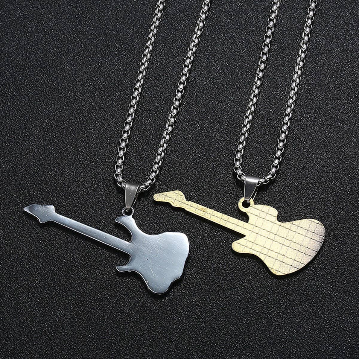 GUITAR PENDANT LONG STAINLESS STEEL NECKLACE