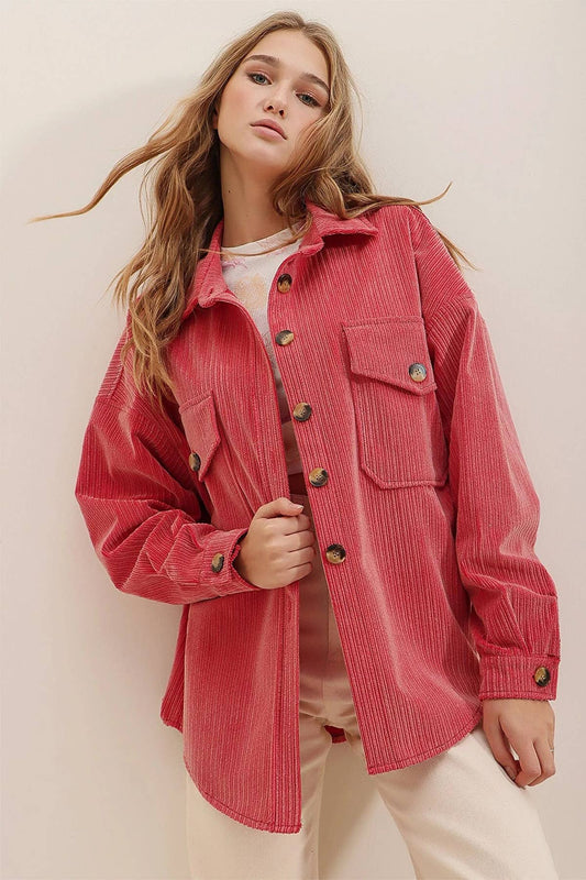 CORDUROY POCKET LONG SLEEVE IRREGULAR CARDIGAN
