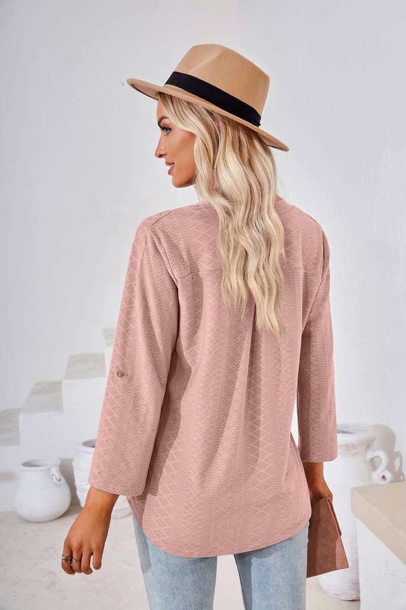 CWTSTL0856_V-neck Pullover Long Sleeve Top