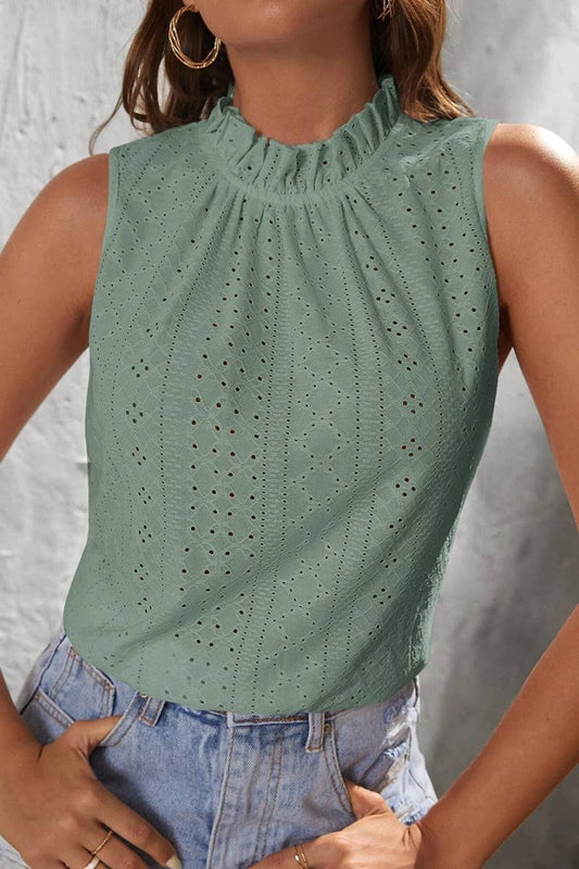 CWTBLSL0241_LOTUS COLLAR HOLLOWED OUT SLEEVELESS TOP