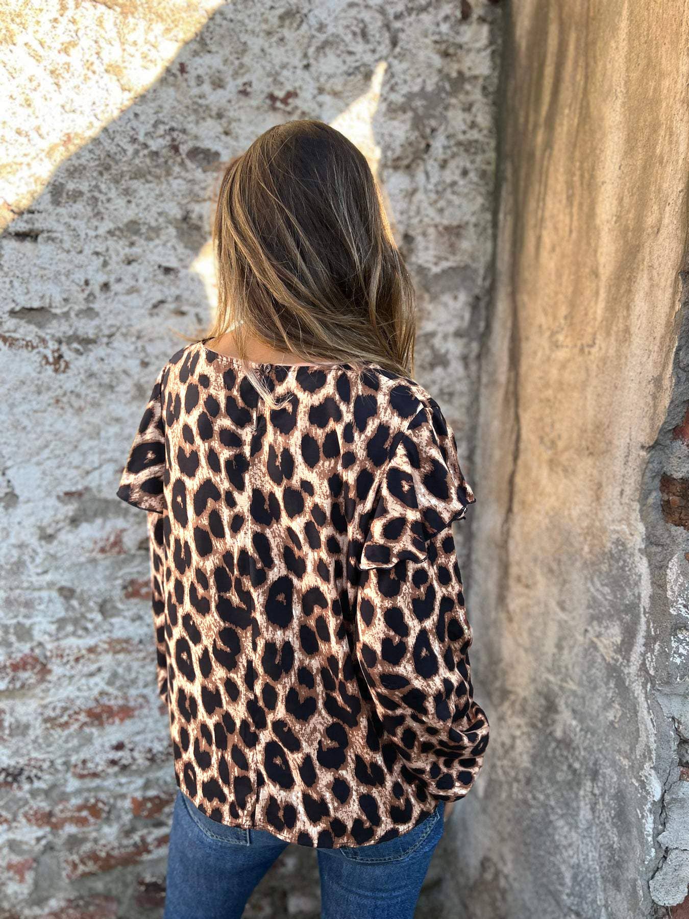 CHIFFON LEOPARD PRINT LONG-SLEEVED LOOSE T-SHIRT