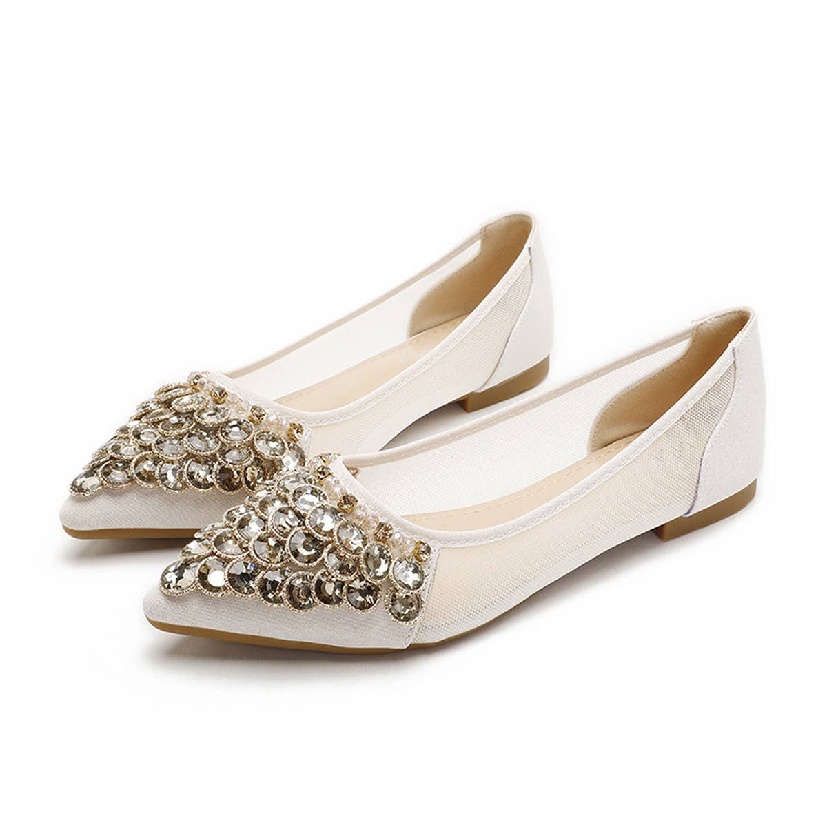 WOMEN FASHION DIAMOND MESH CRYSTAL FLAT SHOES