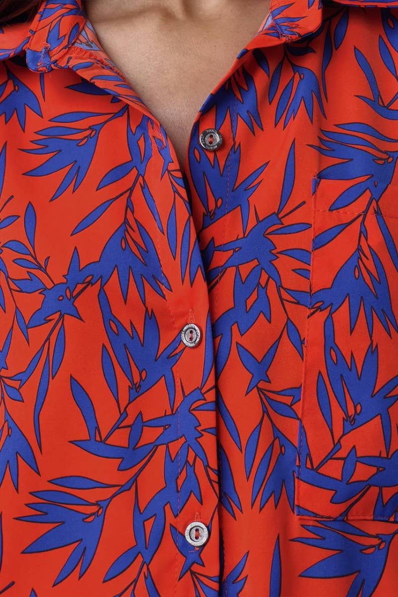 CWSTB1824_ORANGE BAMBOO PRINT SHIRT AND SHORTS SET