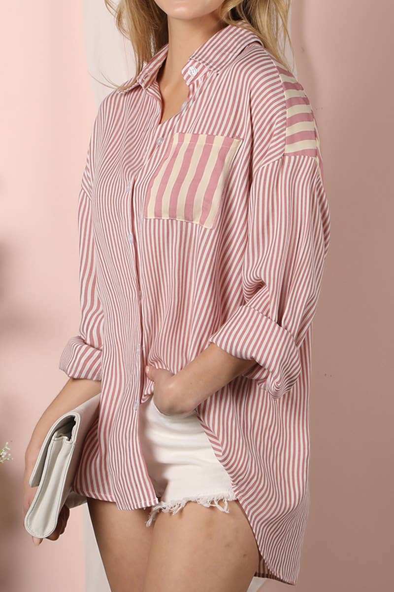 CWTSTL719_CONTRAST YOKE DETAILED BUTTON DOWN RAYON SHIRTS