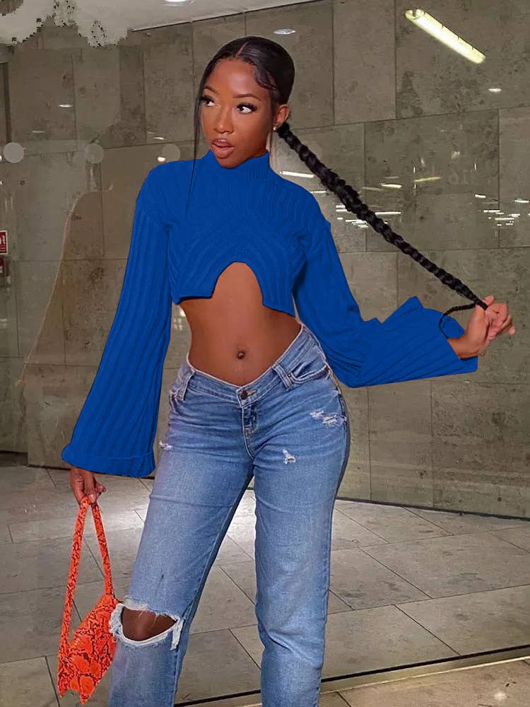 CREW-NECK TIGHT IRREGULAR CROP SWEATER