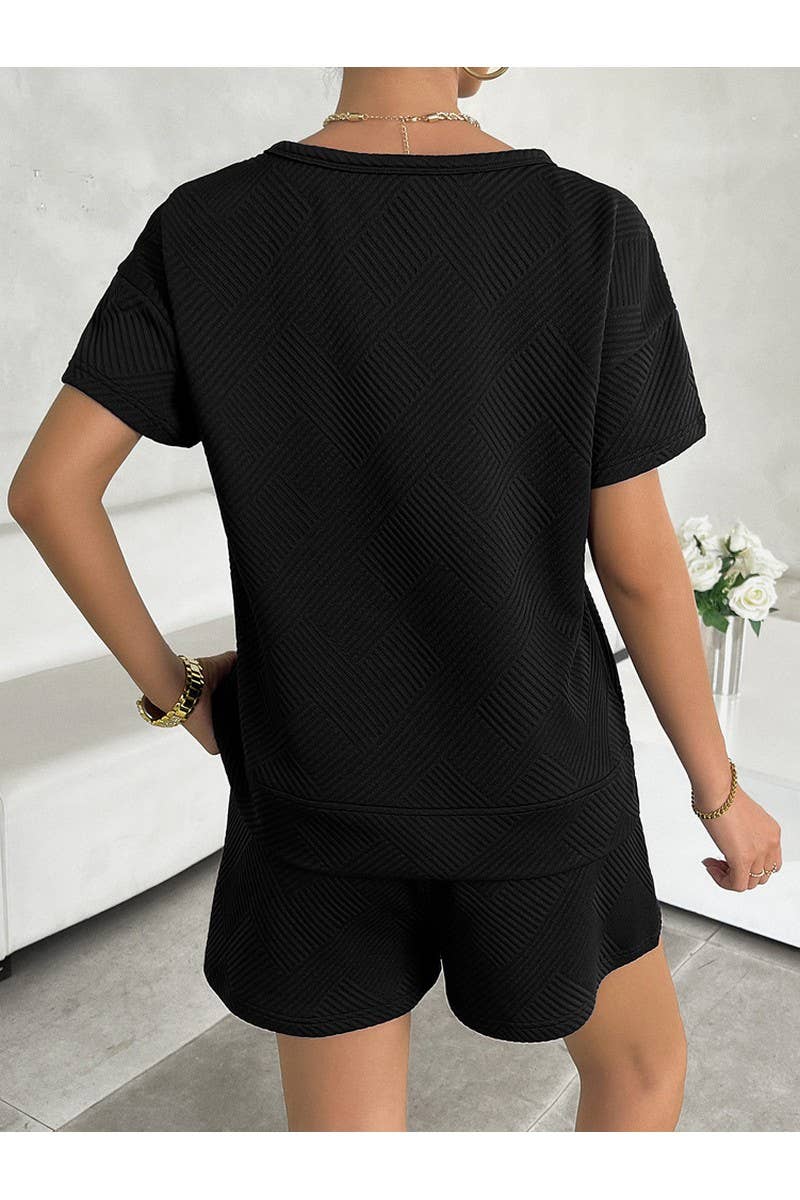 CWSTB0669_KNIT CREW NECK SHORT SLEEVED SHORTS CASUAL SET