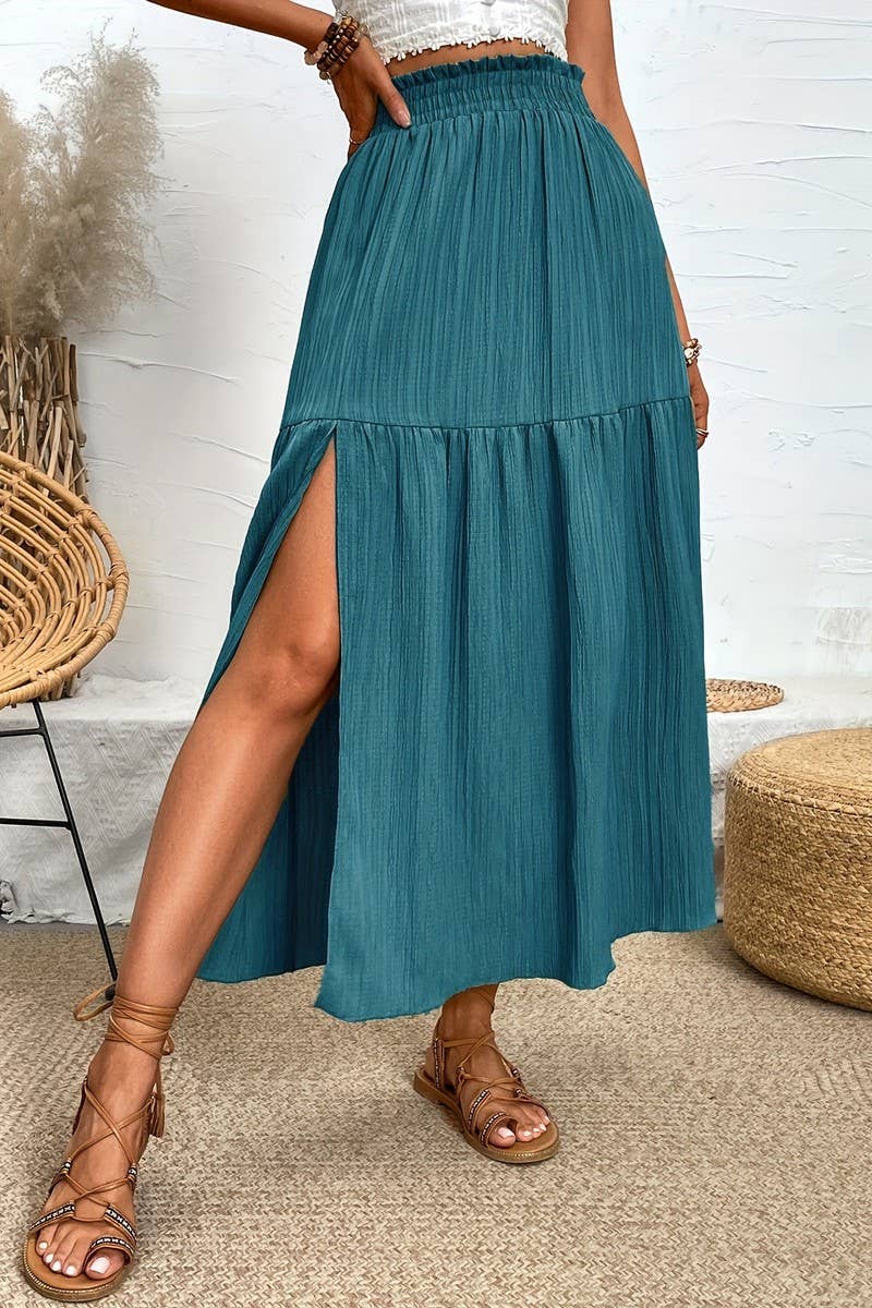 CWBLS0442_SPRING AND SUMMER HIGH-END SLIT RUFFLE SKIRT