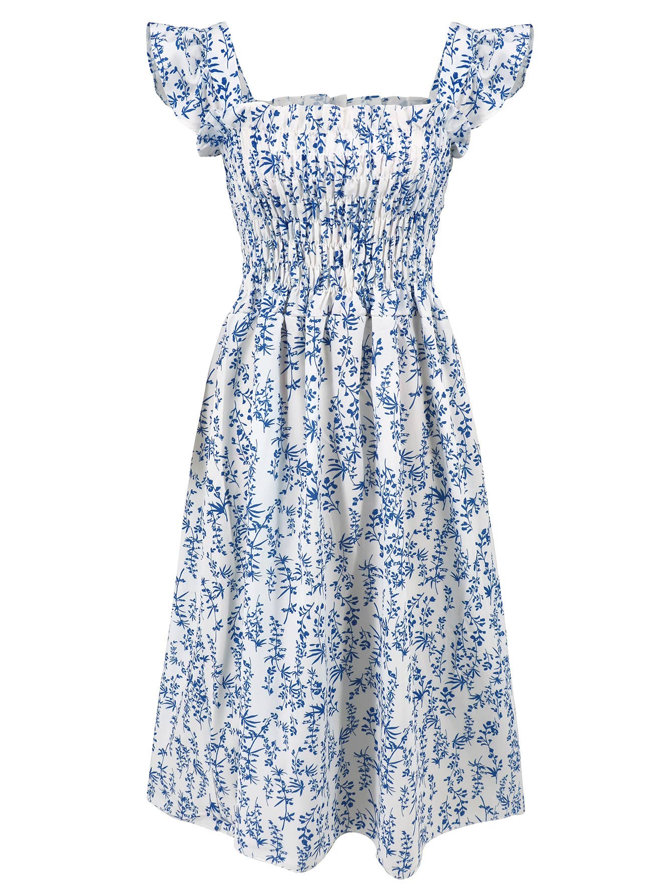 A-Line Dress with Puff Sleeves and Square Neck