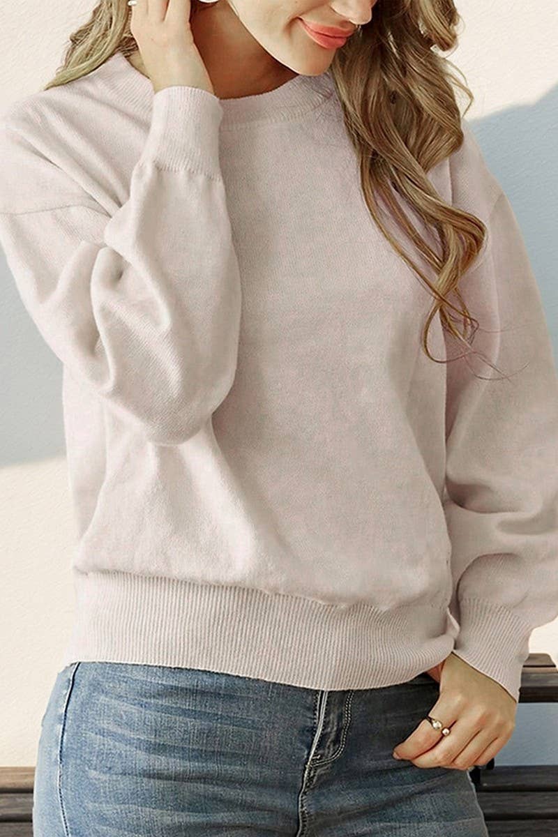 CWOSWL3740_ROUND NECK LONGSLEEVE SOLID COLOR KNITTED SWEATER