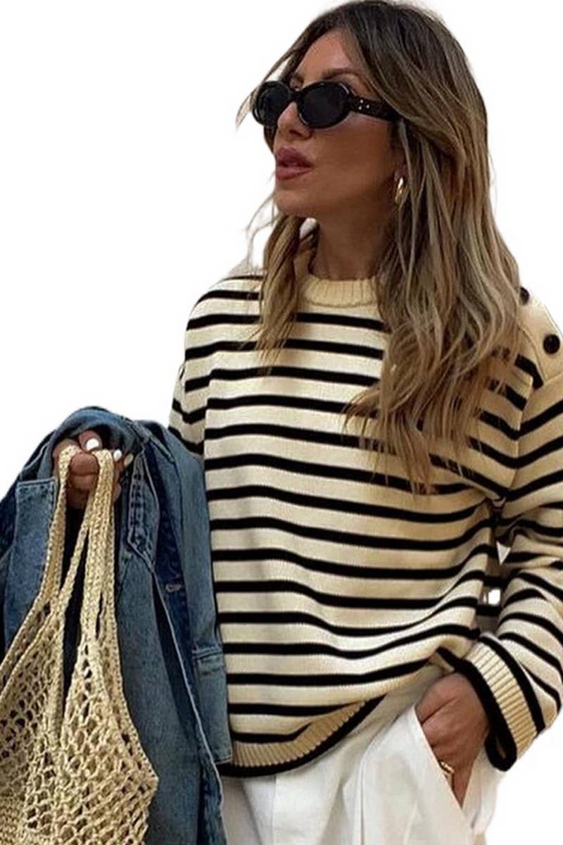 CWOSWL2767_LOOSE-FITTING STRIPED CONTRAST KNIT SWEATER
