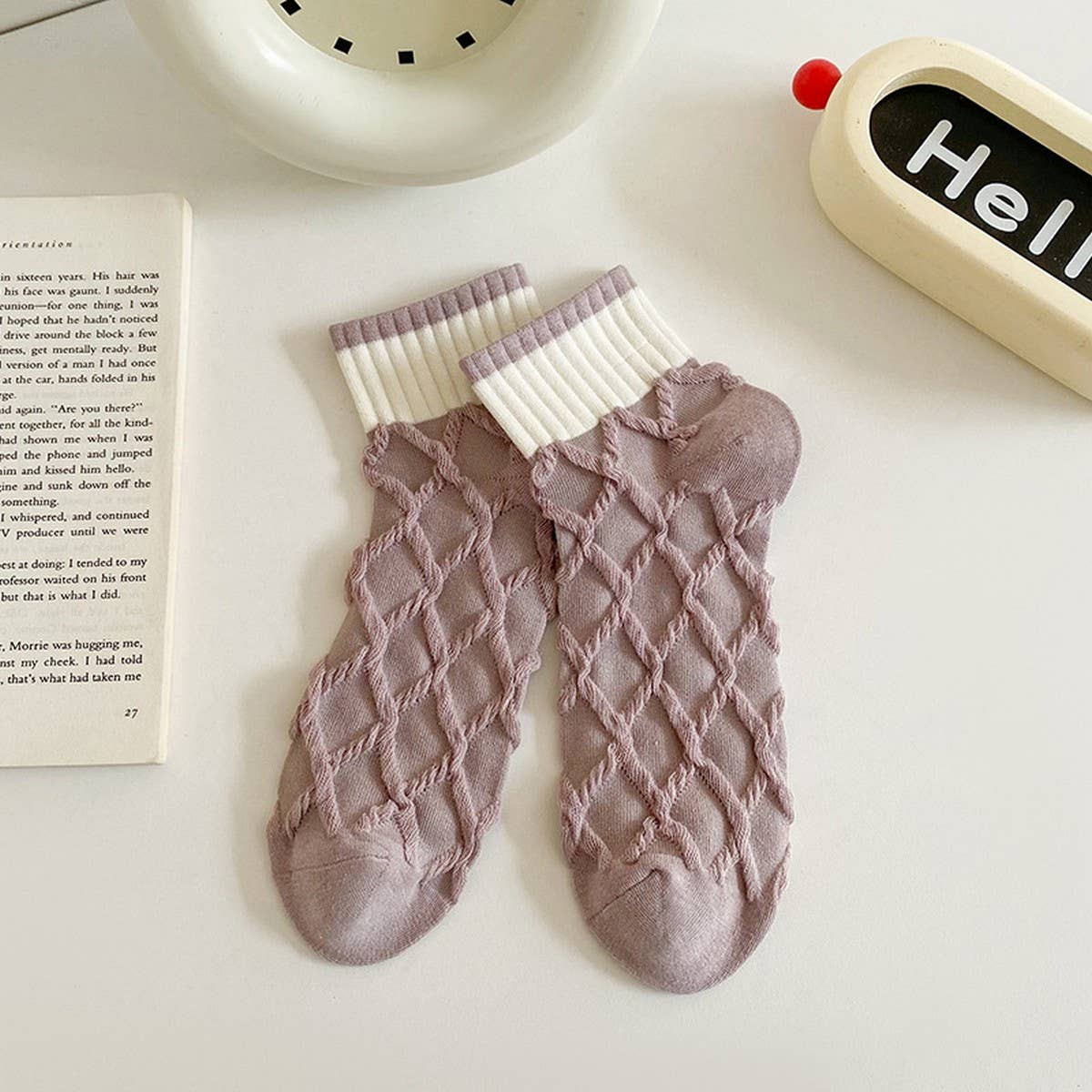 CWMS2499_SPRING AND SUMMER TARO PURPLE DIAMOND SOCKS