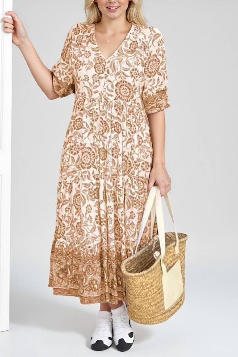 CWDMD01053_V-NECK FLORAL BEACH DRESS FOR A SEASIDE GETAWAY