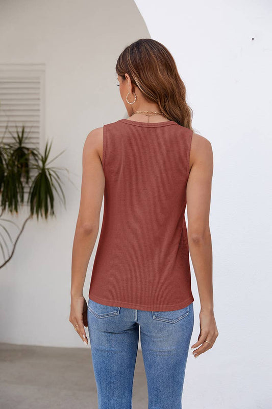 Crew-neck soft waffle knit vest