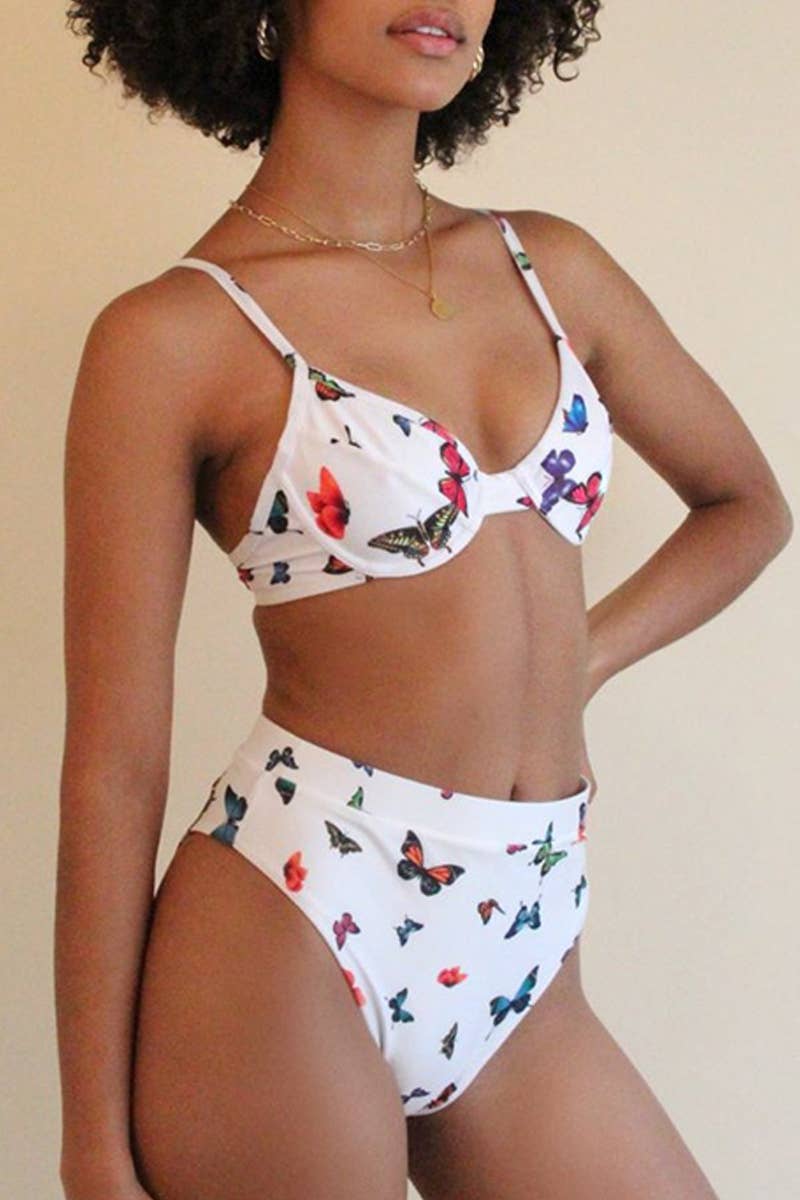 CWMW0839_HIGH WAIST TWO PIECE BUTTERFLY PRINT SWIMSUIT