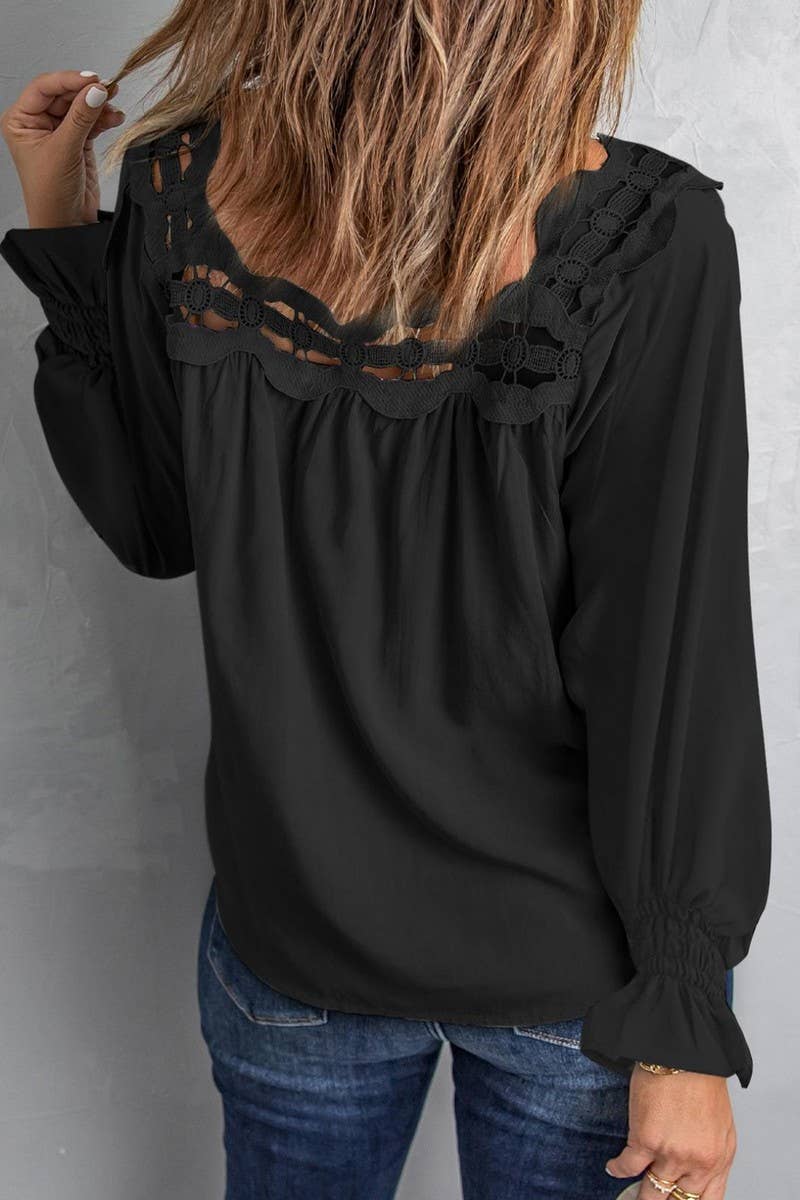 CWTBLL3979_SOLID LOOSE PULLOVER EYELET LACE SQUARE NECK TOP